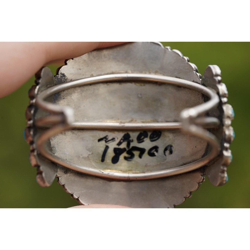 Vintage Navajo Native American Indian Sterling Silver Turquoise Cluster Bracelet - Picture 4 of 7